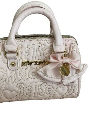 Betsey Johnson Pink Quilted Satchel purse with Bow Charm mini